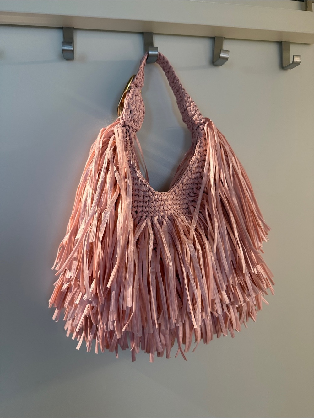 Pink Fringe Crochet Hobo Bag - Anthropologie